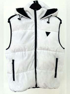 GUESS White Hooded Puffer Vest – Men’s Size Large